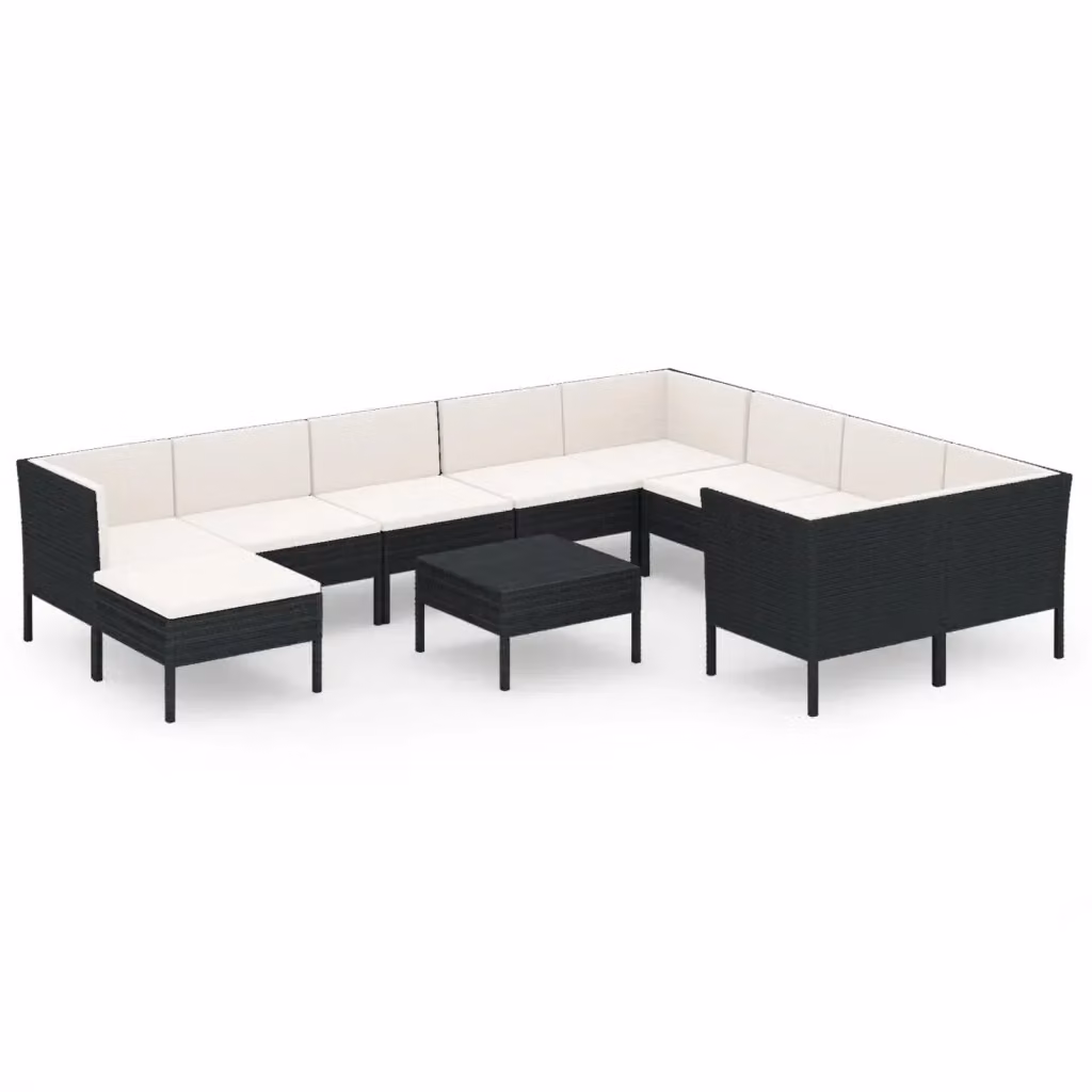 Set di Divani da Giardino vidaXL 11 Pezzi con Cuscini, Design Moderno a L, Colore Bianco e Nero – 2