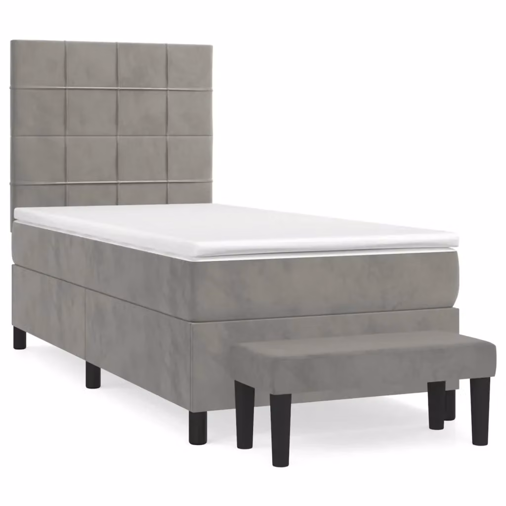 Letto con Giroletto a Molle e Materasso Ibrido vidaXL in Velluto Grigio e Bianco L/P/H: 203 x 90 x 128 cm – 2