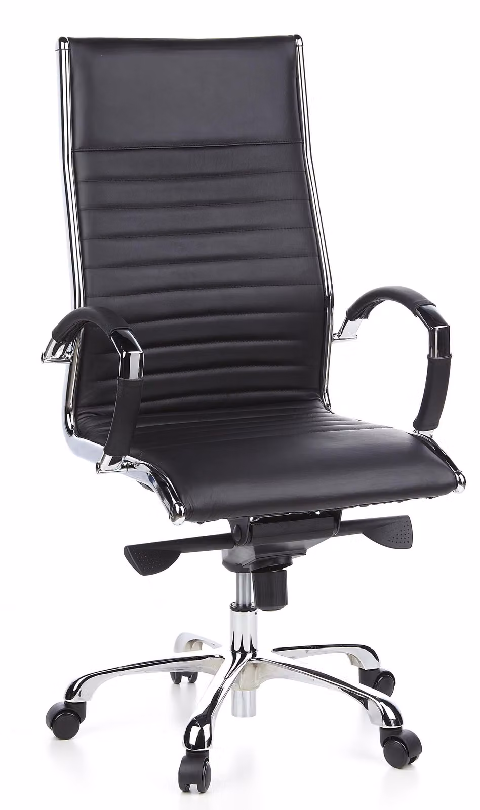 Sedia da ufficio con schienale alto, in pelle nera, ergonomica, altezza 125 cm