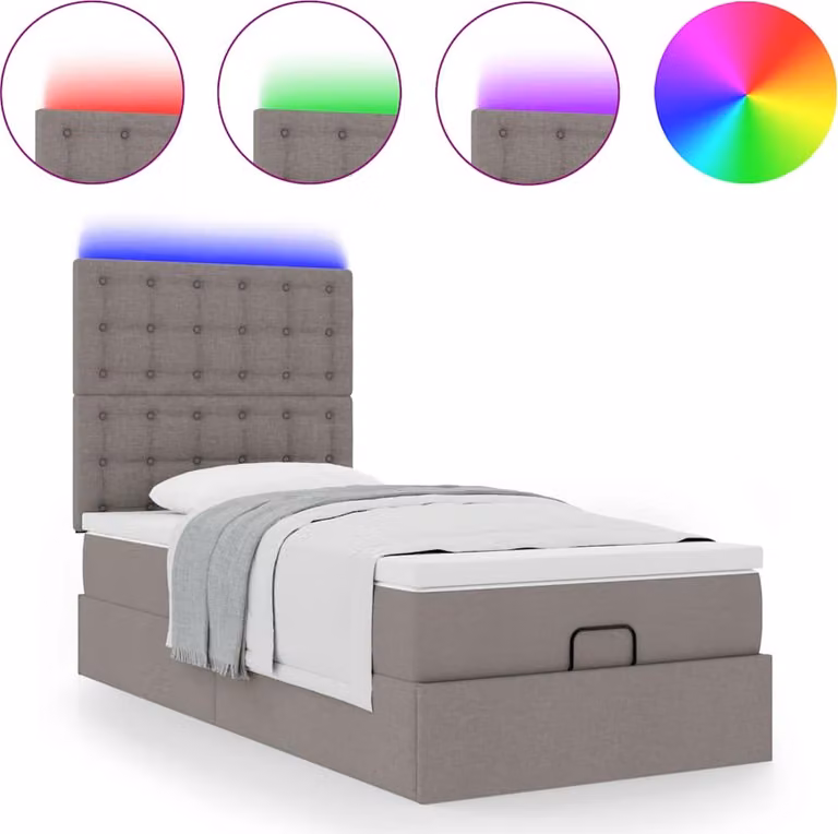 Struttura Letto Pouf con Materasso Tortora 90x190 cm in Tessuto