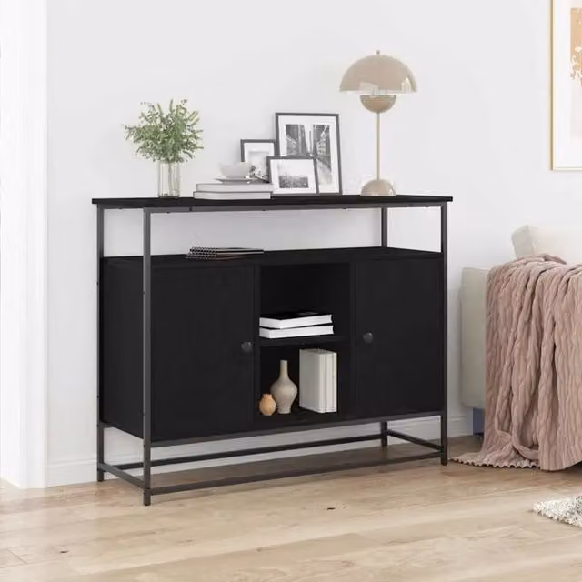Credenza moderna vidaXL in legno MDF nero per soggiorno e sala da pranzo L 100 x P 35 x H 80 cm