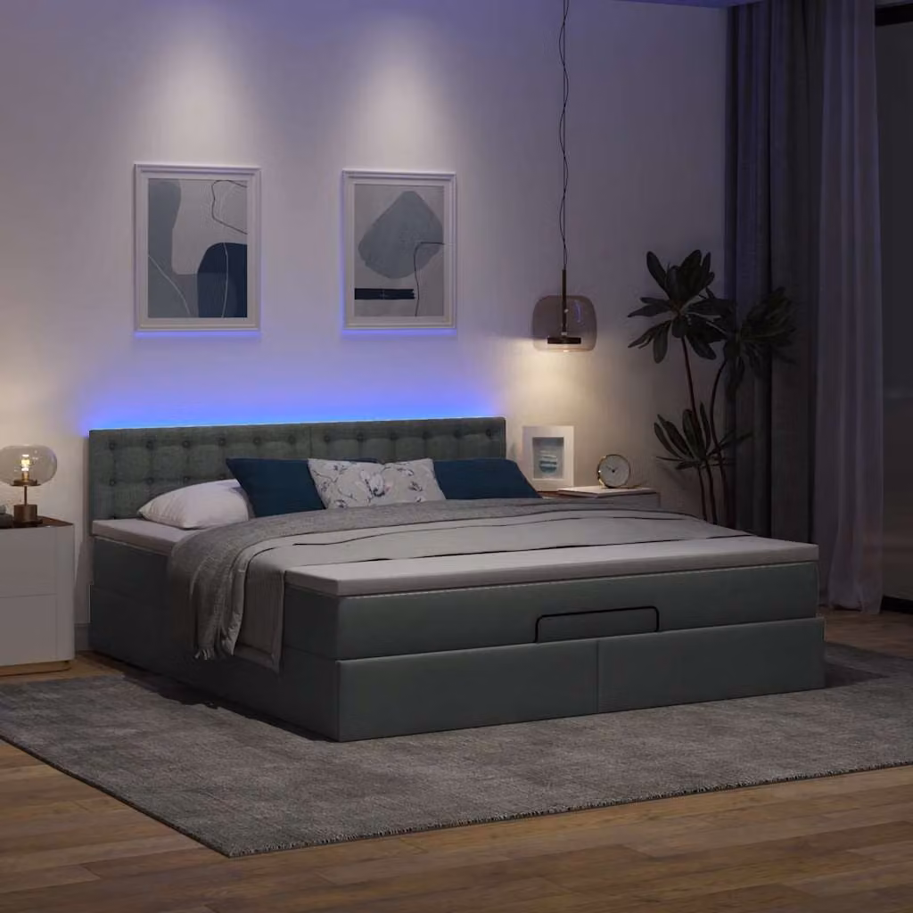 Maison Exclusive - Pouf Letto con Materasso e LED Grigio Scuro 180x200cm Tessuto