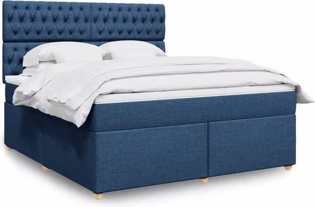 vidaXL Giroletto Ibrido con Materasso in Tessuto Blu e Bianco L 180 x P 200 cm – 2