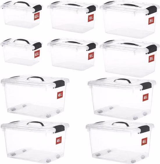 Scatole portaoggetti impilabili Azomor® con coperchio e maniglia per un uso versatile, senza BPA, trasparenti, robuste