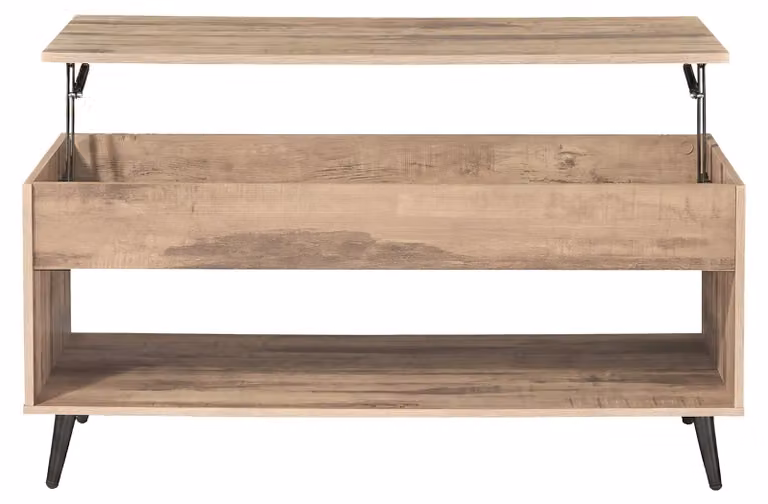Tavolino da divano regolabile in altezza con vano nascosto | Colore: marrone cammello e nero | Dimensioni: 100x50x45/58,5 cm