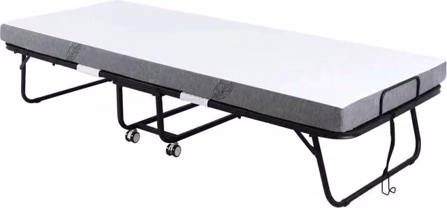 Letto per ospiti, letto pieghevole con ruote, acciaio e schiuma, bianco e nero, 200x75x42,5 cm