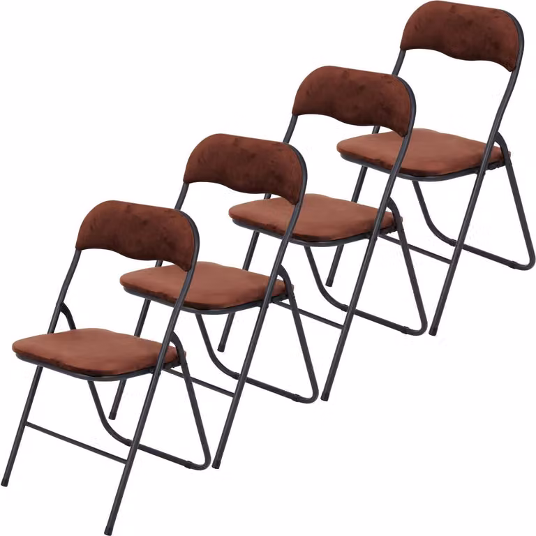 Set di 4 sedie pieghevoli in velluto, dimensioni 43x47x80 cm, colore marrone