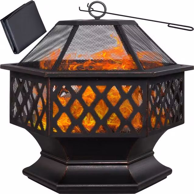 Braciere esagonale Gardebruk con cestello per legna in acciaio nero L: 70 cm, P: 60,5 cm