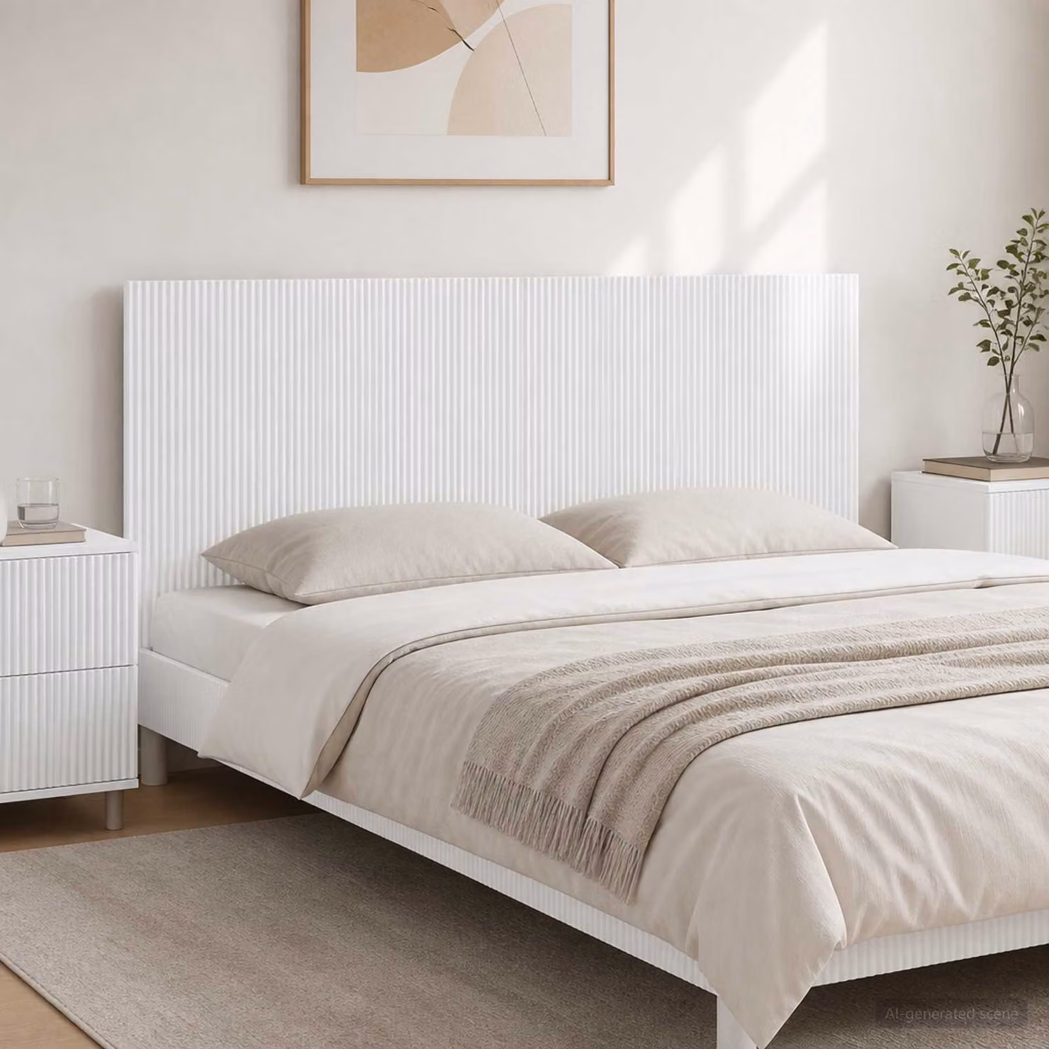 Testiera da muro vidaXL ARNHEM in legno ingegnerizzato bianco lucido con ripiano integrato L 140 x H 50 x P 11,8 cm