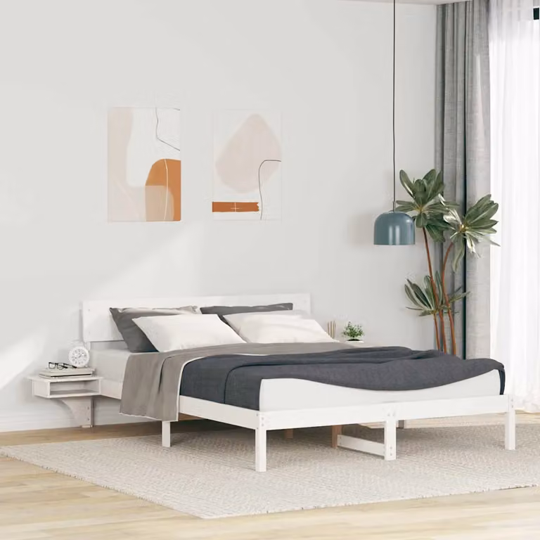 Struttura del letto vidaXL in pino massello bianco L/P: 150 x 200 cm