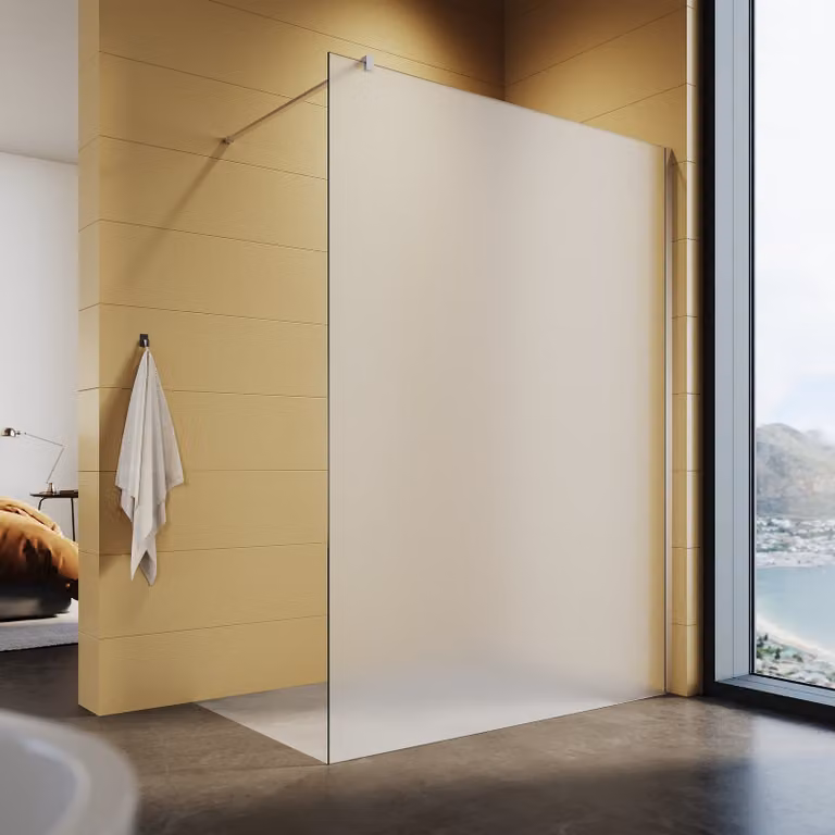 Schermo doccia walk in shower 140x200cm vetro smerigliato cabina doccia schermo doccia 8mm NANO vetro di sicurezza, con barra di supporto, completamente satinato