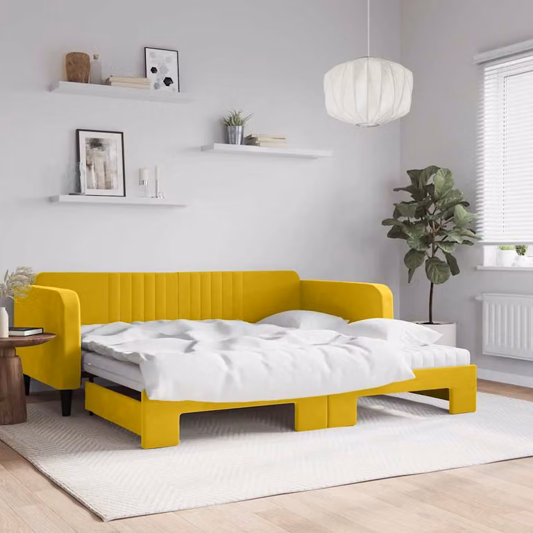 vidaXL Divano Letto Estraibile in Velluto Giallo con Materasso in Schiuma L/P/H: 223 x 100 x 75 cm