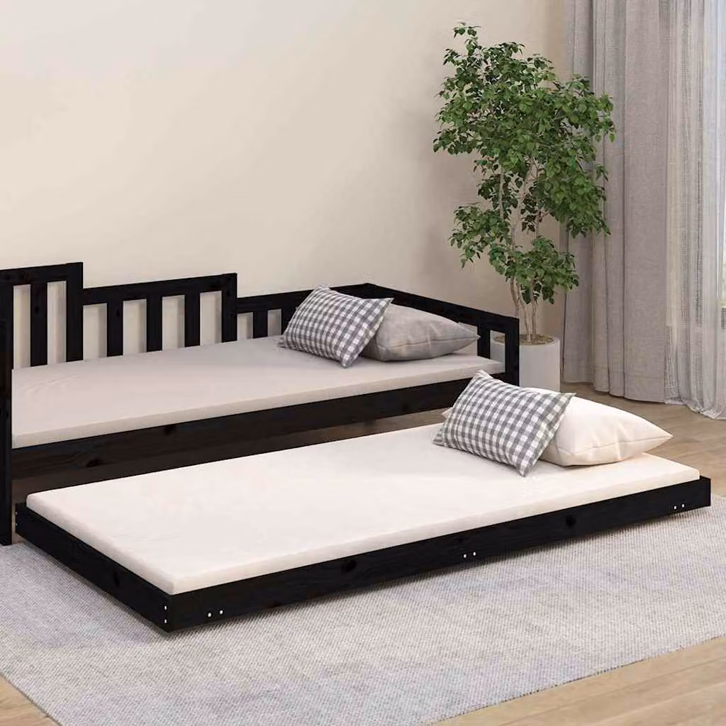 vidaXL Giroletto Nero in Legno Massello di Pino con Doghe Fisse L/P: 100 x 200 cm