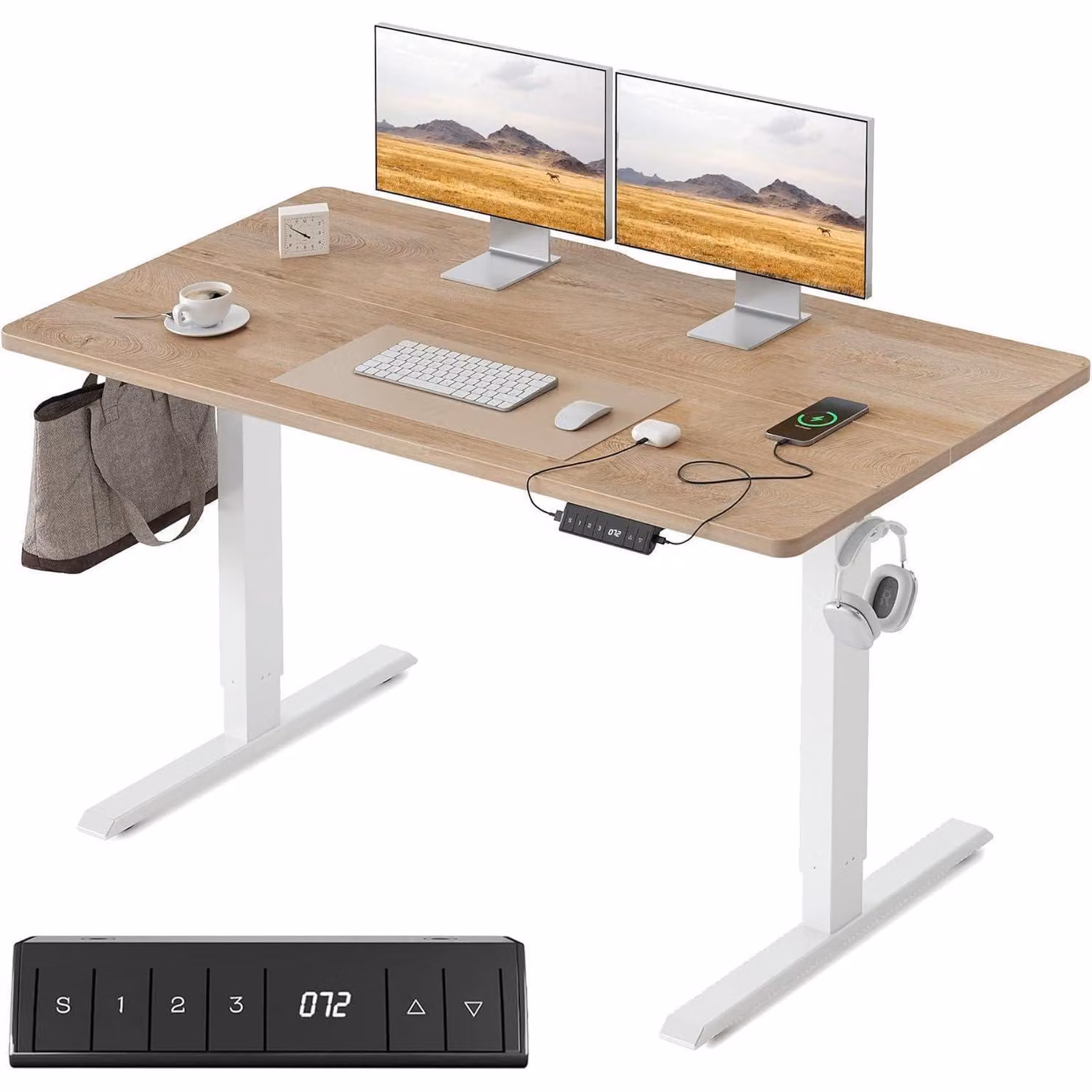 Scrivania regolabile in altezza con porte USB-A/USB-C, dimensioni 120x60 cm. Scrivania regolabile elettricamente, adatta per lavorare in piedi o seduti, ergonomica, ideale per l'ufficio domestico, finitura noce