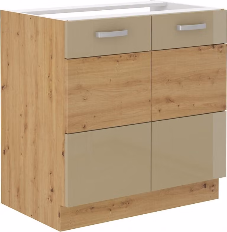 Armadietto per lavello ADARA - larghezza 80 cm, cappucino / rovere artisan