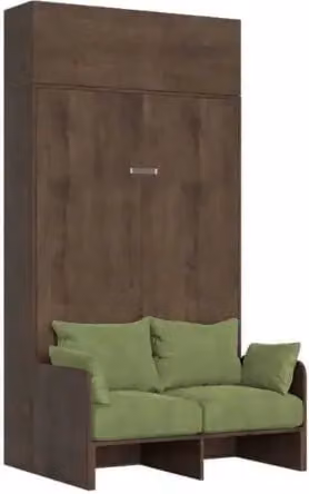 Letto matrimoniale a scomparsa Kentaro Itamoby con divano e pensile, colore noce e verde
