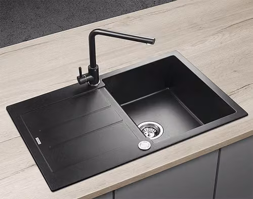 Lavello in granito con miscelatore CONCEPT Black 78x50 cm nero dg10c45bcbdg4227set