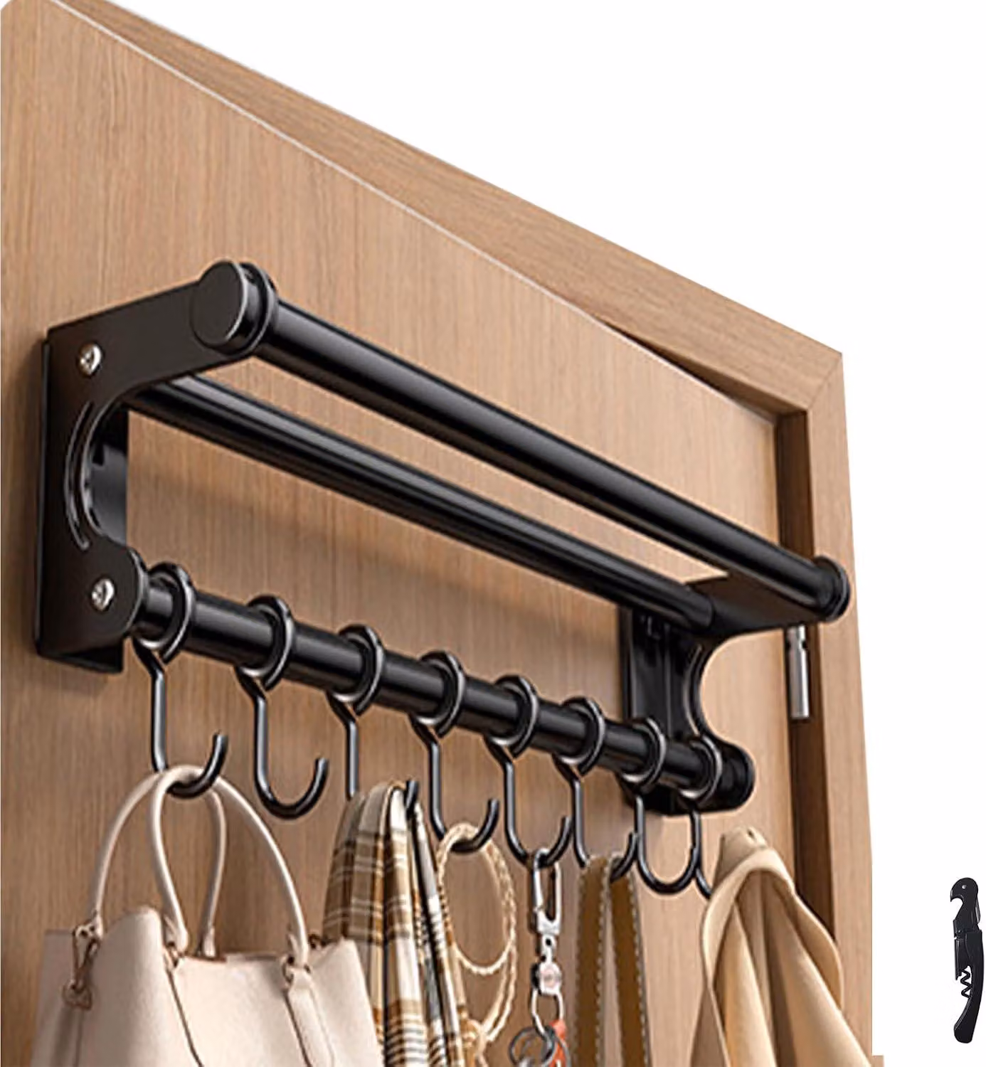 Ripiano portaoggetti con ganci, 60 cm, nero, multifunzionale, per la cucina