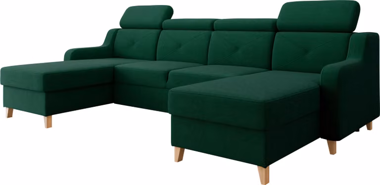 MIRJAN24 Divano componibile Marbella U, divano ad angolo per soggiorno con due contenitori e funzione letto, a forma di U, piedini in legno, poggiatesta regolabili (colore: Kronos 19)