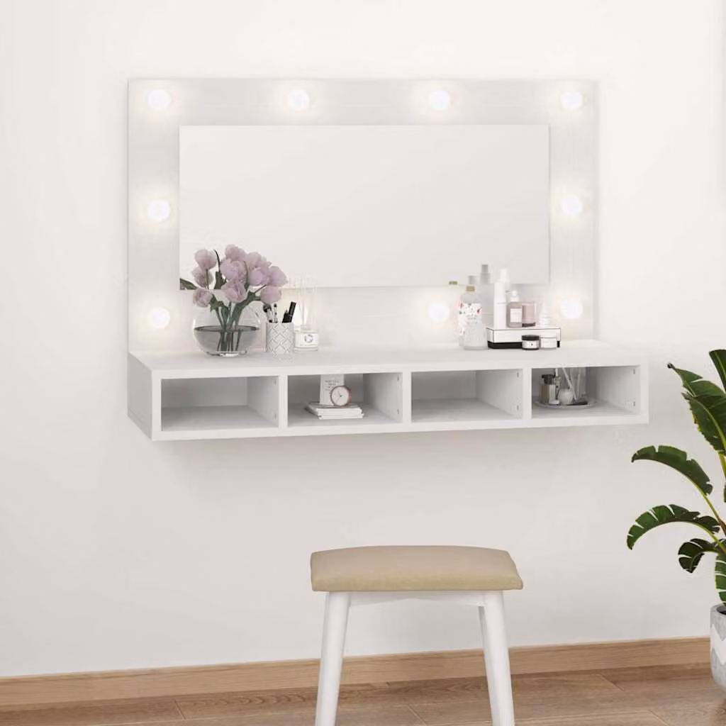 Armadietto da bagno con specchio e illuminazione LED bianca vidaXL, L: 90 cm, P: 31,5 cm, H: 62 cm