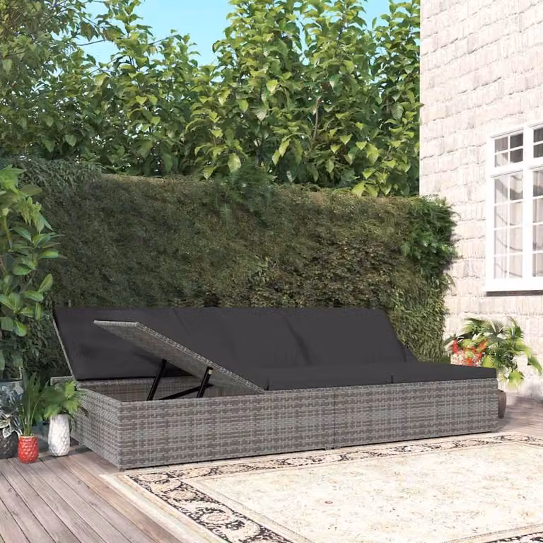 vidaXL Lettino Reclinabile in Polyrattan Grigio con Cuscini e Poggiatesta Regolabile