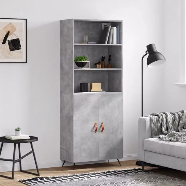Credenza Buffet Armadio da Cucina e Soggiorno Design Mania Grigio Cemento in Legno e Metallo L/P/H: 69,5 x 34 x 180 cm