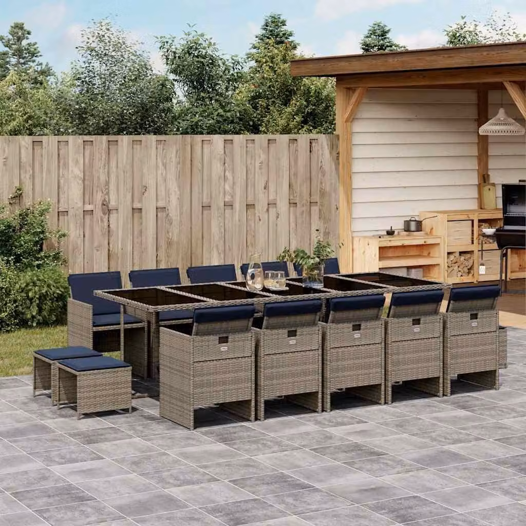 Maison Exclusive - Set da pranzo da giardino da 15 pezzi con cuscini, grigio, polyrattan