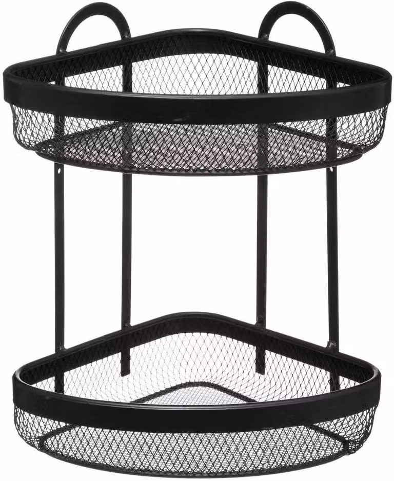 Scaffale angolare Five – Scaffale angolare con 2 ripiani, in metallo nero