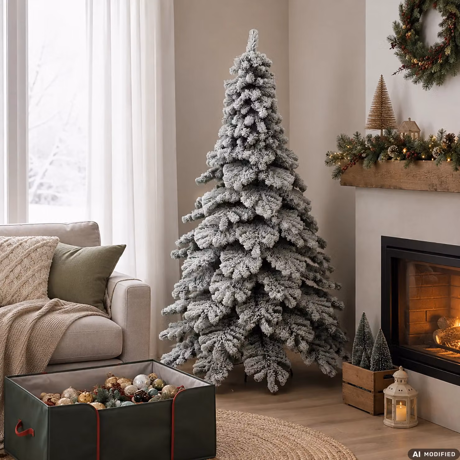 Albero di Natale Artificiale Balcani Innevato VESTIAMO CASA, Verde, H: 180 cm, Diametro alla base: 114 cm – 2