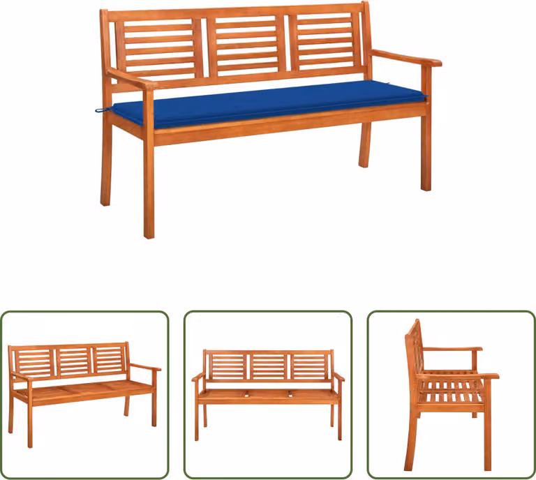 The Living Store Panca da giardino a 3 posti con cuscino 150 cm in legno massiccio eucalipto