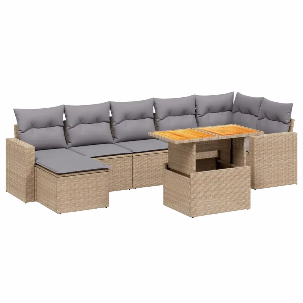 vidaXL Set Divano da Giardino a L 8 pz con Cuscini Beige e Grigio in Polyrattan e Acciaio – 2