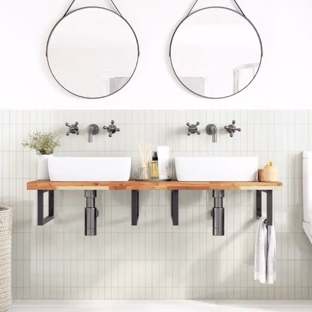 Piano da Bagno in Legno di Acacia con Finitura a Olio Marrone vidaXL L: 120 cm, P: 50 cm, H: 4 cm