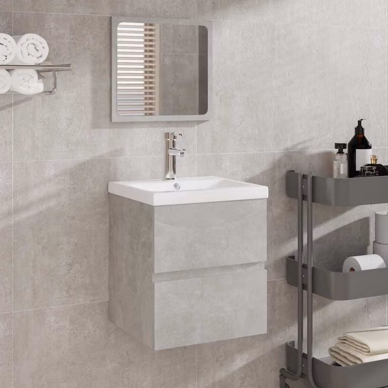 Mobile da bagno moderno vidaXL con specchio e cassetti, Grigio, L: 76,5 cm, P: 45,0 cm, H: 41,0 cm