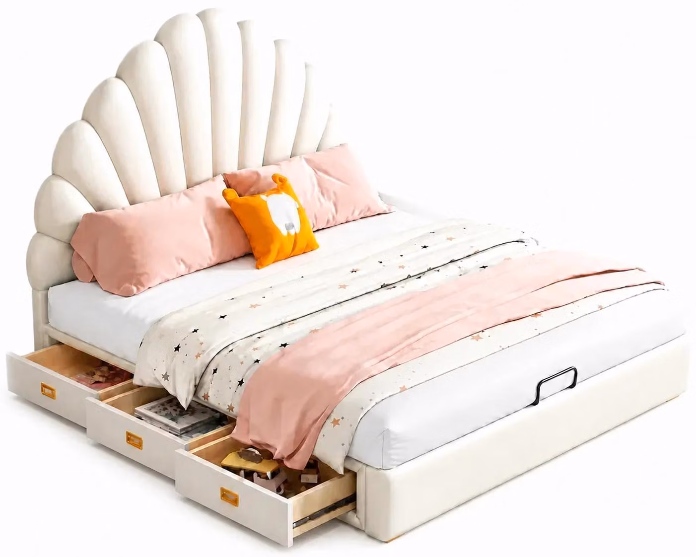 Letto bianco per bambini e ragazzi, con cassetti, modello "Conchiglia", ideale per ragazze