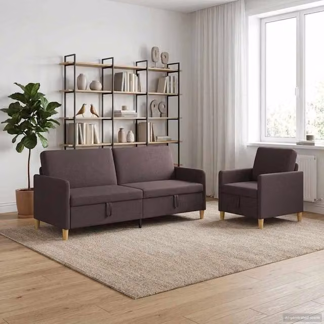 Set di Divani Moderni vidaXL in Tessuto Marrone con Seduta Sollevabile per il Soggiorno