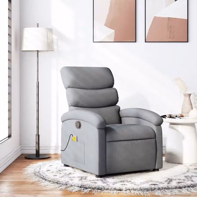 Poltrona reclinabile relax vidaXL in tessuto grigio con braccioli e leva manuale