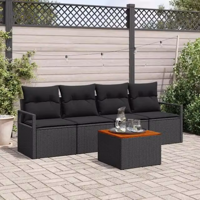 Set Divano da Giardino 5 pz Nero polyrattan 3347639