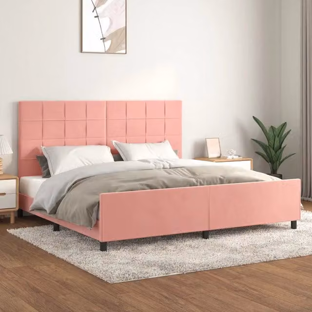 Giroletto con Testiera Rosa 200x200 cm in Velluto 3125780