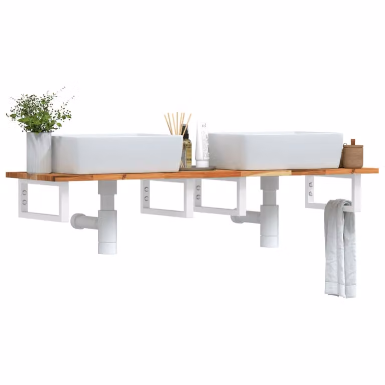 vidaXL Ripiano a Parete per Lavabo in Acciaio e Legno di Acacia Oliato, L: 60 cm, P: 40 cm, H: 17 cm