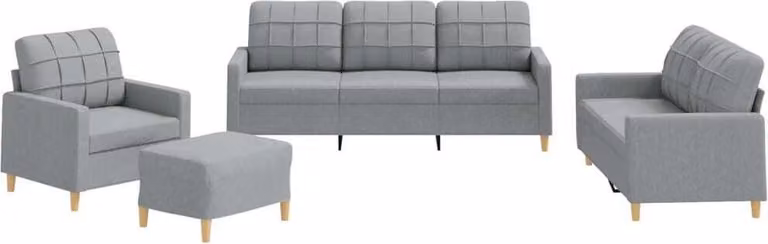 Set di Divani 4 pz con Cuscini Grigio Chiaro in Tessuto