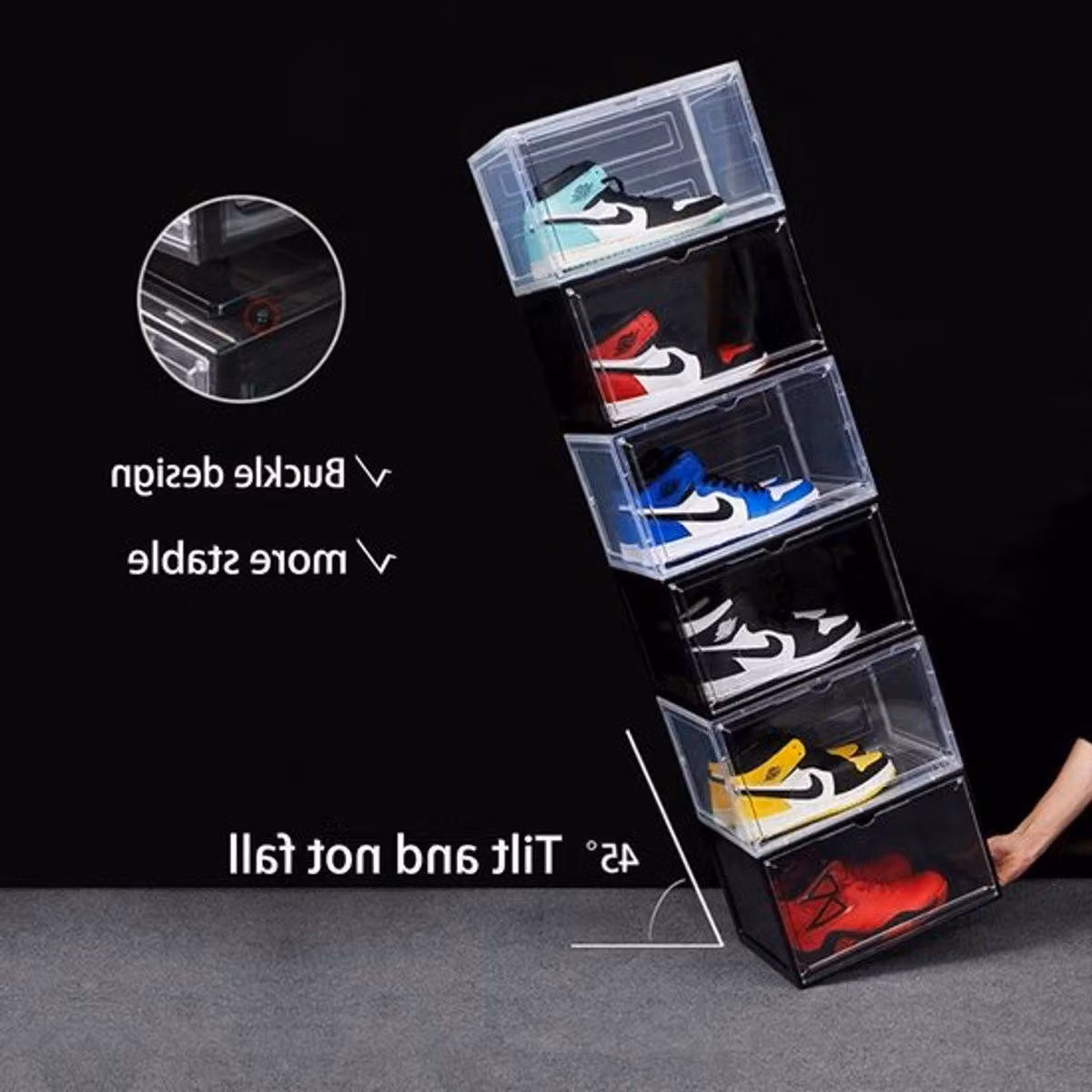 Scatole trasparenti impilabili per scarpe, contenitori pieghevoli per scarpe, ideali per lo stoccaggio di scarpe fino a 33 x 28,5 x 19 cm, salvaspazio e pratici