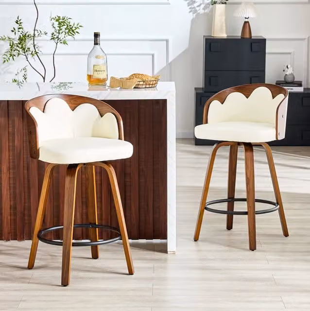 Sgabello da bar 64;5 x 53 cm bianco in legno curvato con schienale a fiore