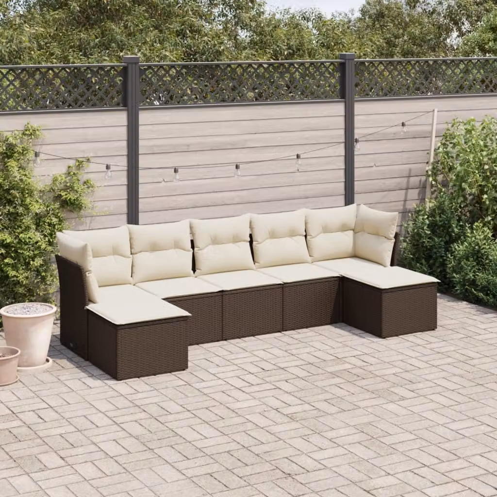 Maison Exclusive - Set Divani da Giardino 7 pz con Cuscini Marrone in Polyrattan