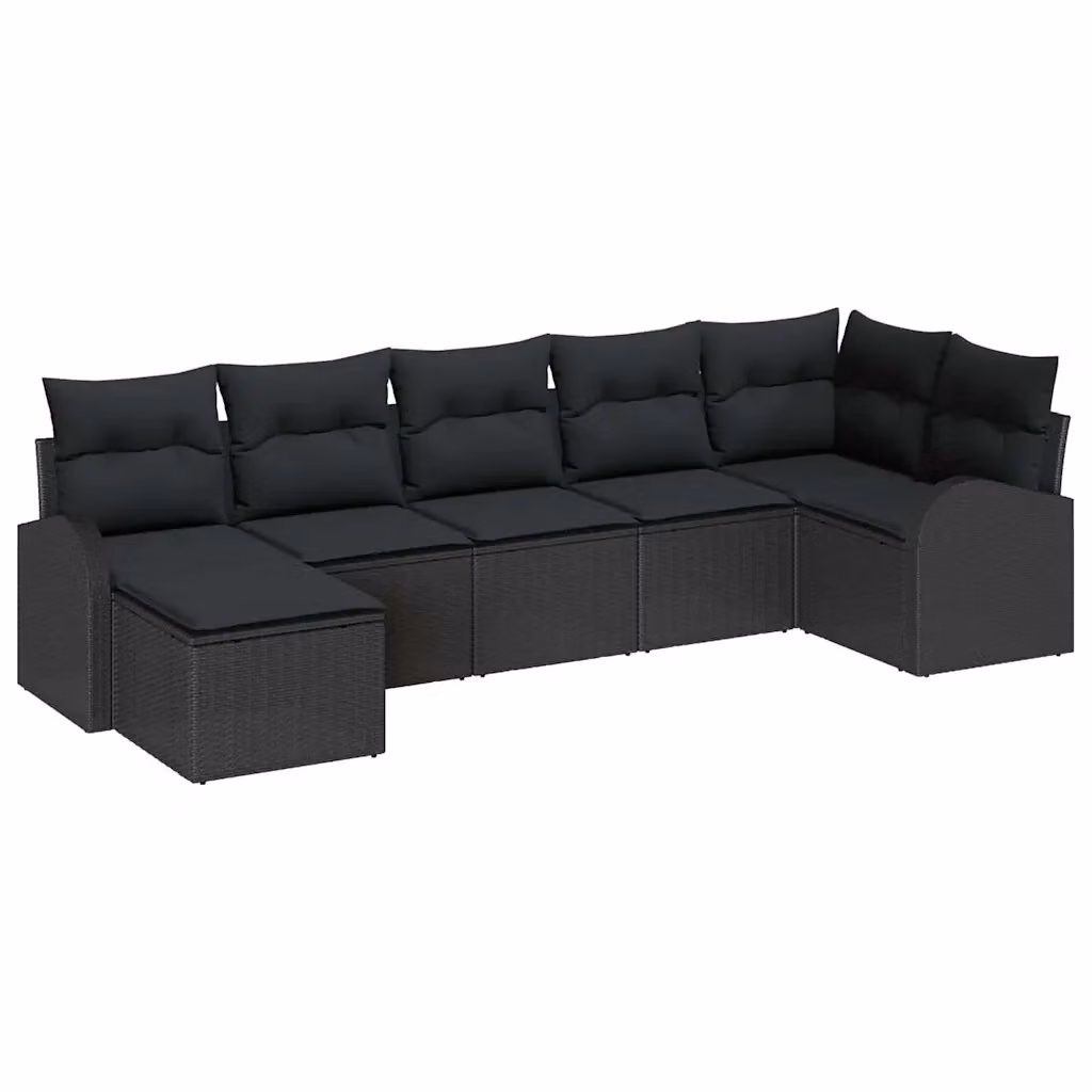 Set di divani da giardino a L vidaXL in rattan nero con 7 pezzi e cuscini inclusi – 2