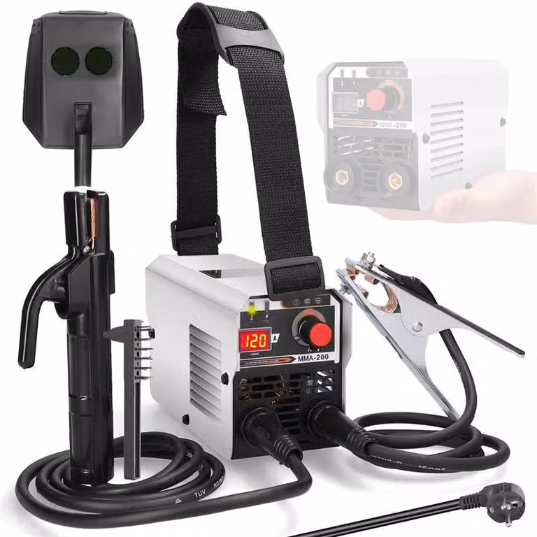 Saldatrice MMA-200 - Saldatrice inverter elettrica MMA - Corrente di saldatura regolabile - Mini saldatrice portatile - Con supporto per elettrodi e maschera di protezione