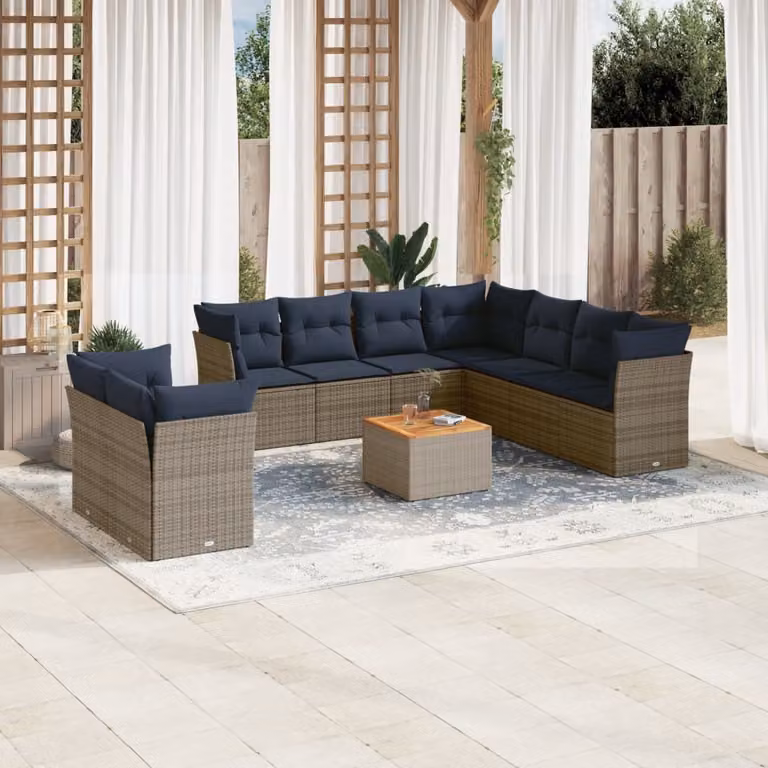 Maison Exclusive - Set Divani da Giardino 10 pz con Cuscini in Polyrattan Grigio