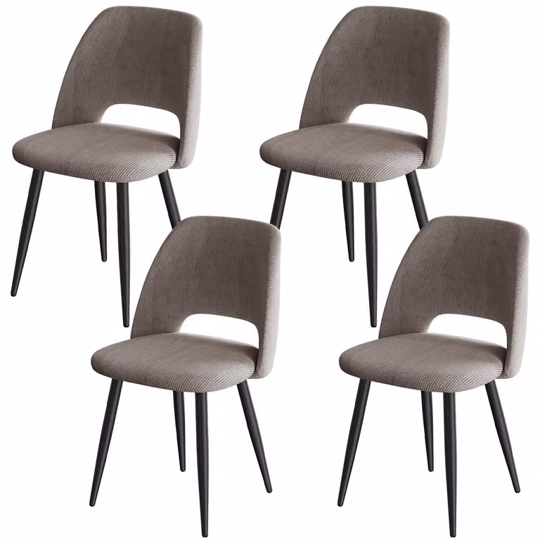 Set di 4 sedie da pranzo in tessuto cord, con gambe in metallo, colore marrone