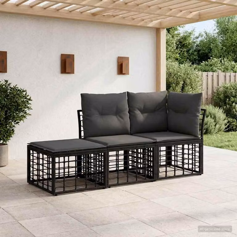 Maison Exclusive - Set da esterno composto da 3 divani, colore nero, tessuto: poliestere
