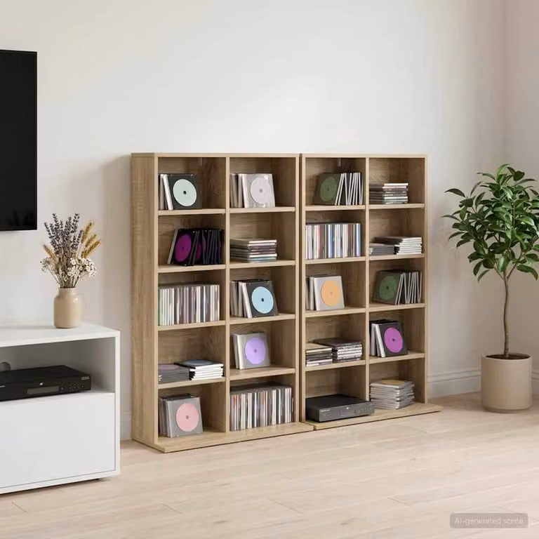 Set di 2 mobili per CD vidaXL in Rovere Sonoma, L 65 cm x P 23,5 cm x H 97,5 cm