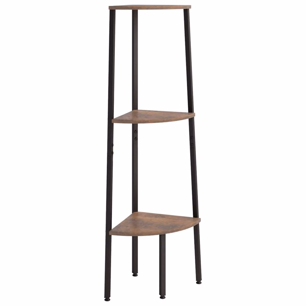 Scaffale Angolare 3 Livelli Marrone Scuro Nero 45,5x31,5x120cm